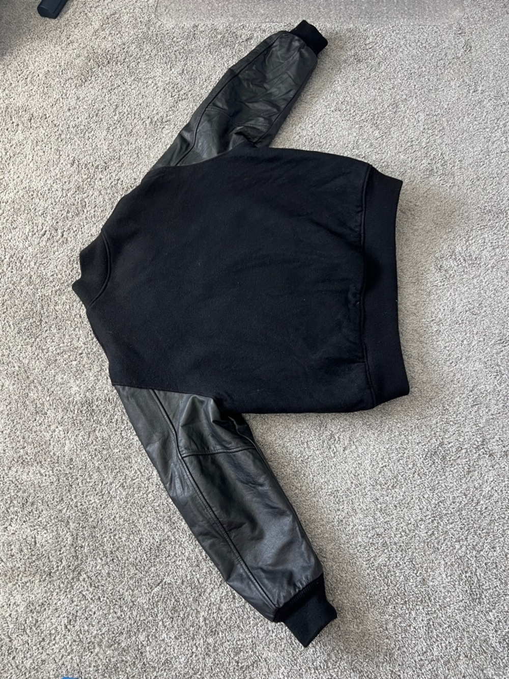 VTG Black Wool Men’s Varsity Jacket Leather Sleeves and Union Logo - Size XXXL - Picture 4 of 11